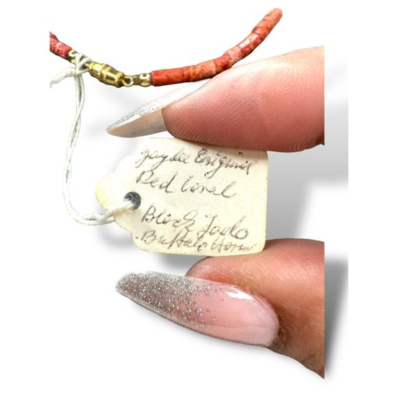 Jaydee Original Red Sponge Coral Black Jade Buffalo Horn Barrel Clasp 24” - Picture 5 of 6